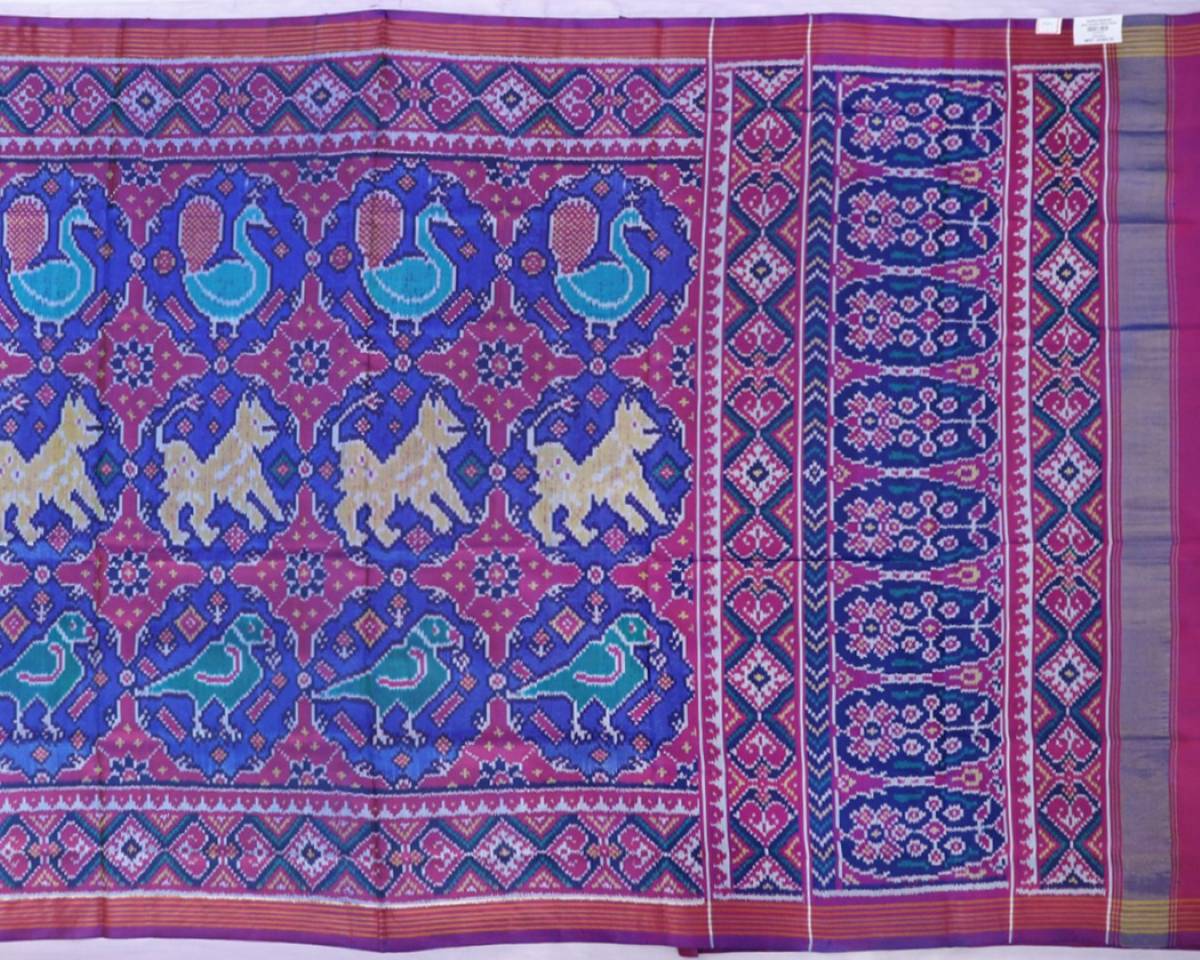 Blue and magenta chhabadi figure design patola saree - SindhoiPatolaArt