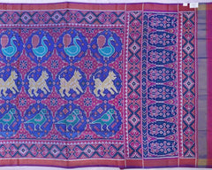 Blue and magenta chhabadi figure design patola saree - SindhoiPatolaArt