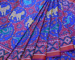 Blue and magenta chhabadi figure design patola saree - SindhoiPatolaArt