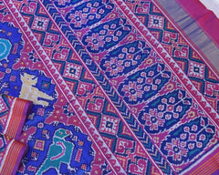Blue and magenta chhabadi figure design patola saree - SindhoiPatolaArt