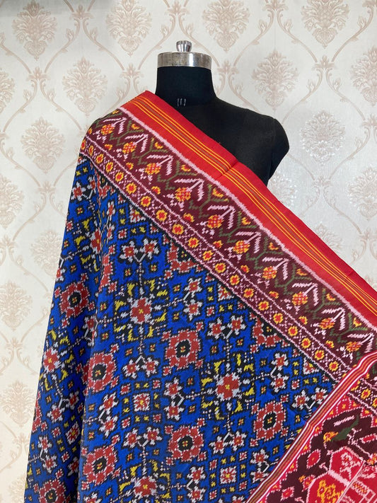 Blue and red navratna design patola dupatta - SindhoiPatolaArt