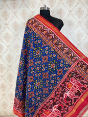 Blue and red navratna design patola dupatta - SindhoiPatolaArt