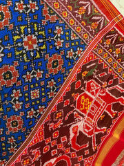 Blue and red navratna design patola dupatta - SindhoiPatolaArt