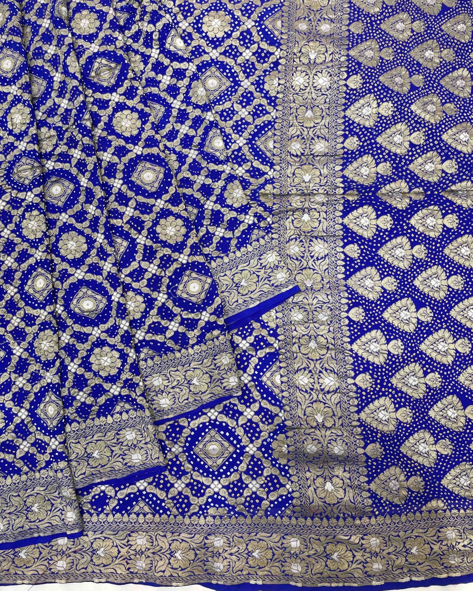 Blue banarasi georgette Bandhani Saree - SindhoiPatolaArt