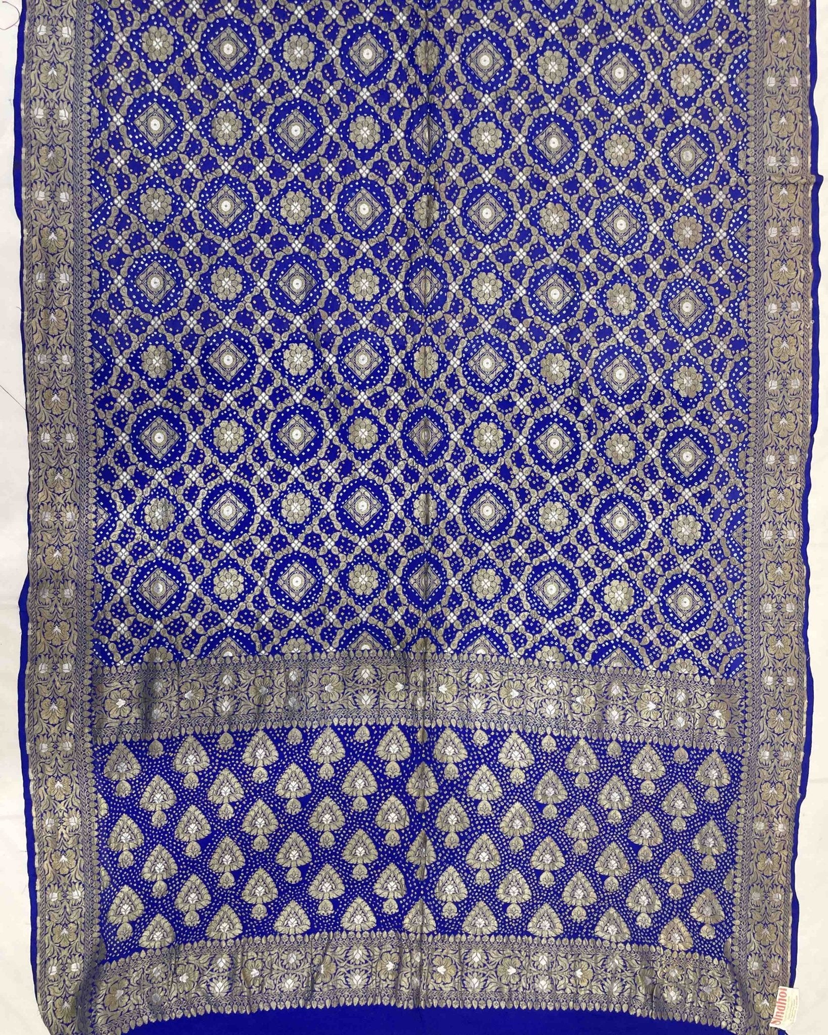 Blue banarasi georgette Bandhani Saree - SindhoiPatolaArt
