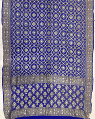 Blue banarasi georgette Bandhani Saree - SindhoiPatolaArt