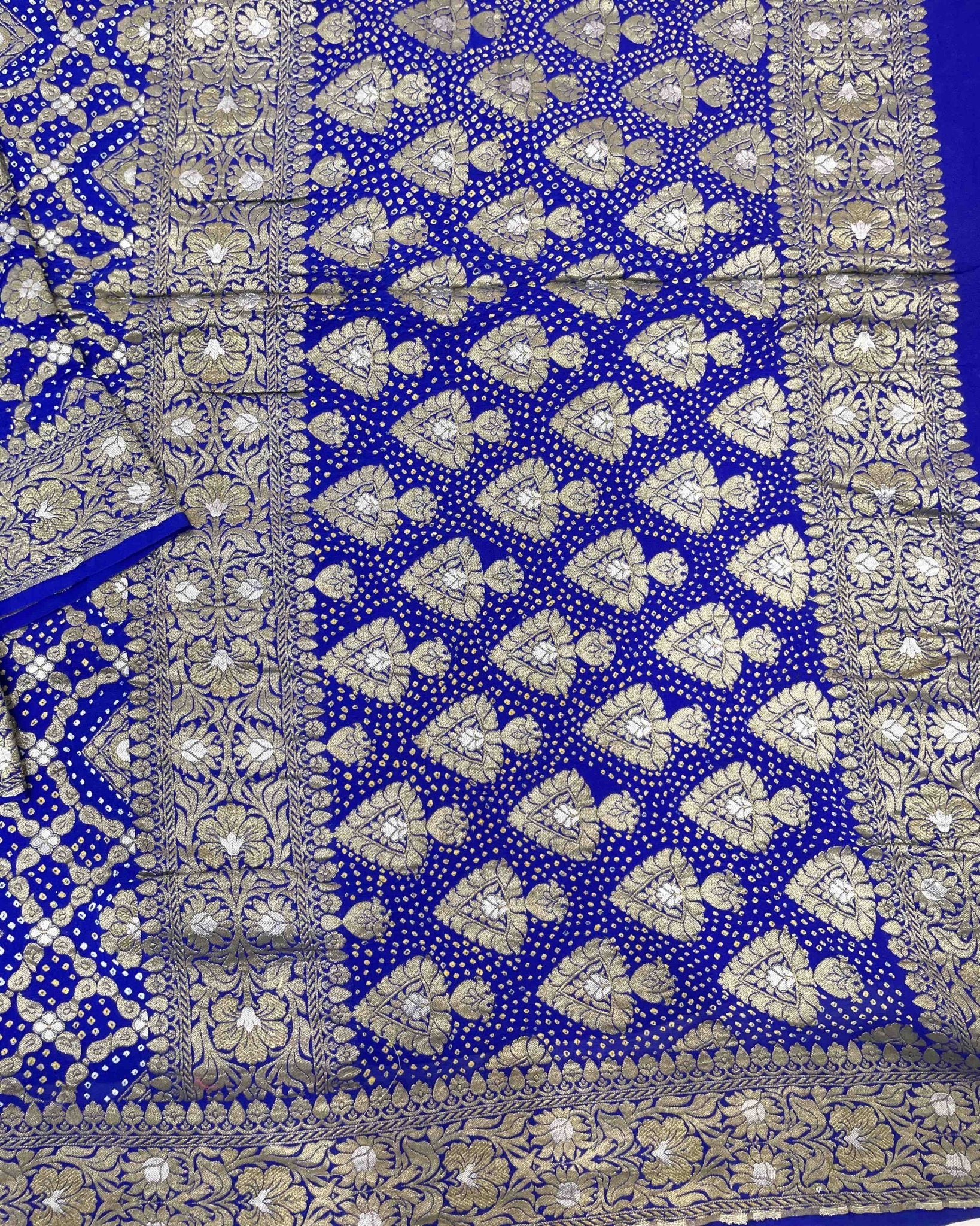 Blue banarasi georgette Bandhani Saree - SindhoiPatolaArt