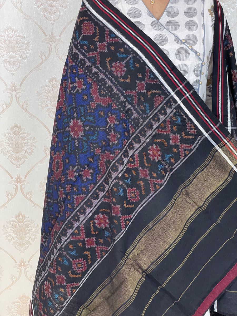 Blue black Navratna Patola Shawl - SindhoiPatolaArt