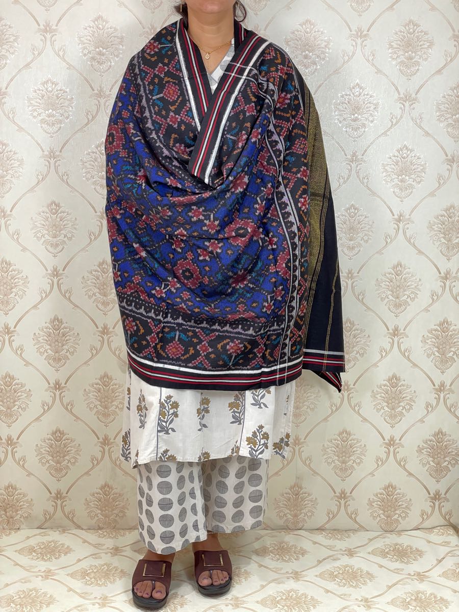Blue black Navratna Patola Shawl - SindhoiPatolaArt