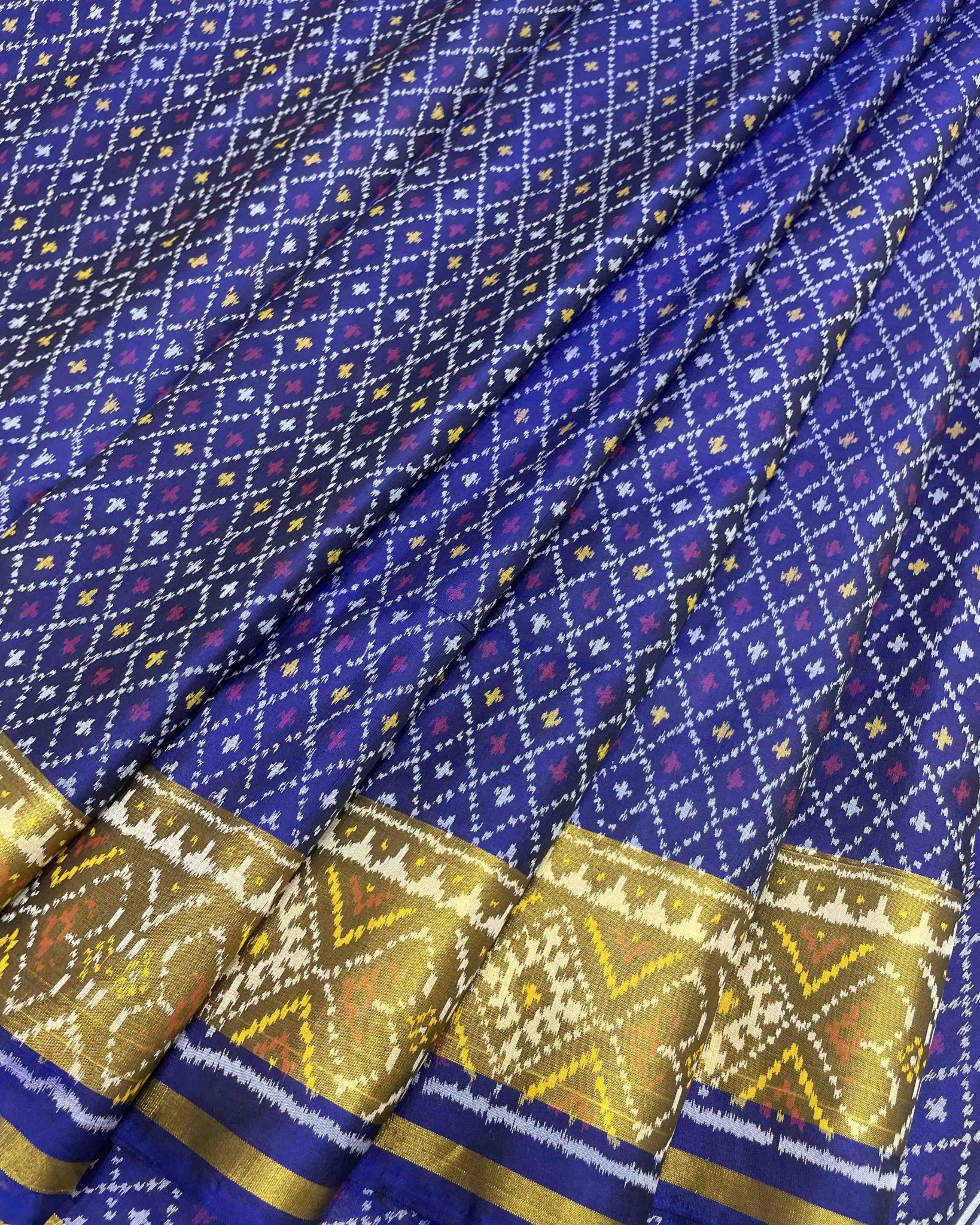 Blue Doted Designer Patola Saree - SindhoiPatolaArt