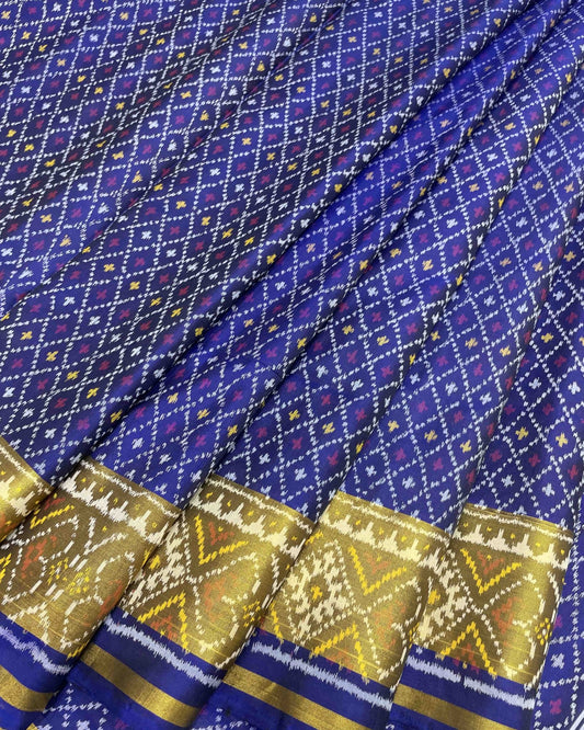 Blue Doted Designer Patola Saree - SindhoiPatolaArt