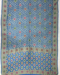 Blue & Green Bandhani Saree - SindhoiPatolaArt