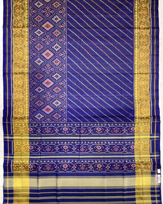 Blue Lining Panchanda Scut Border Designer Patola Saree - SindhoiPatolaArt
