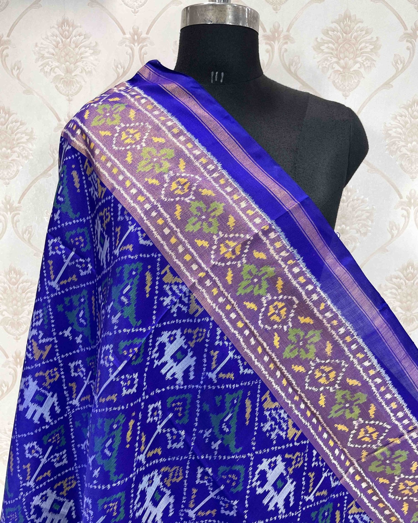 Blue Narikunj Designer Patola Dupatta - SindhoiPatolaArt