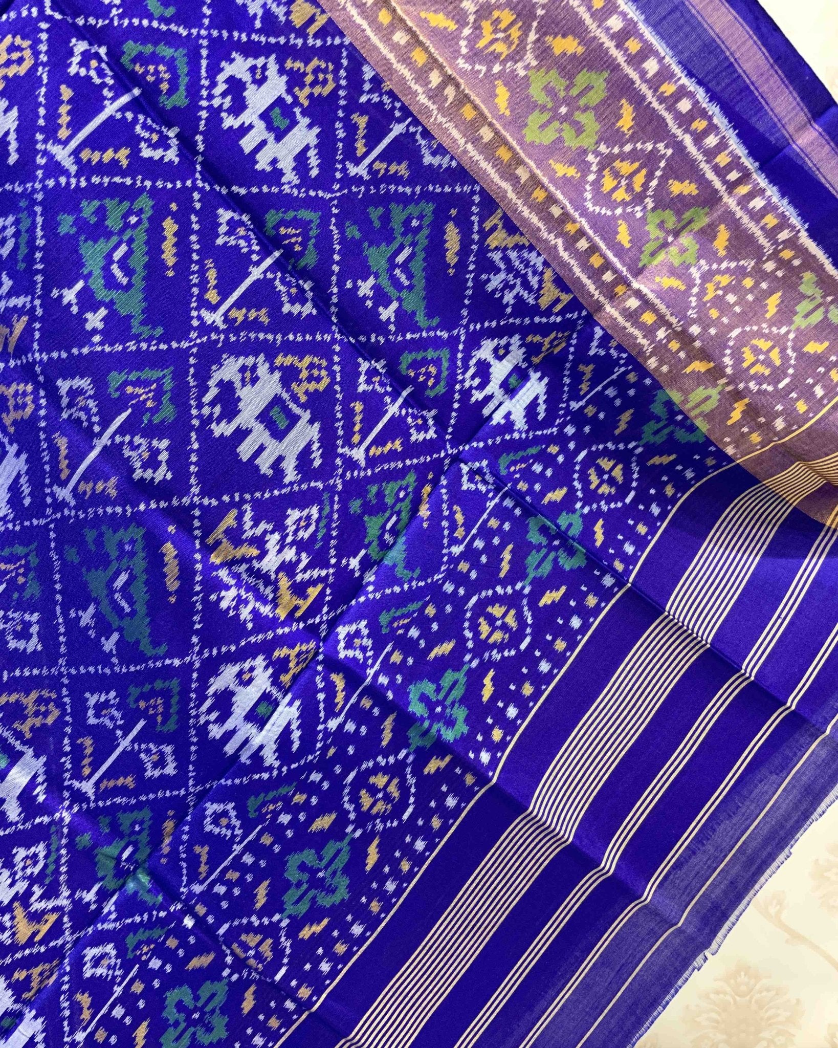Blue Narikunj Designer Patola Dupatta - SindhoiPatolaArt