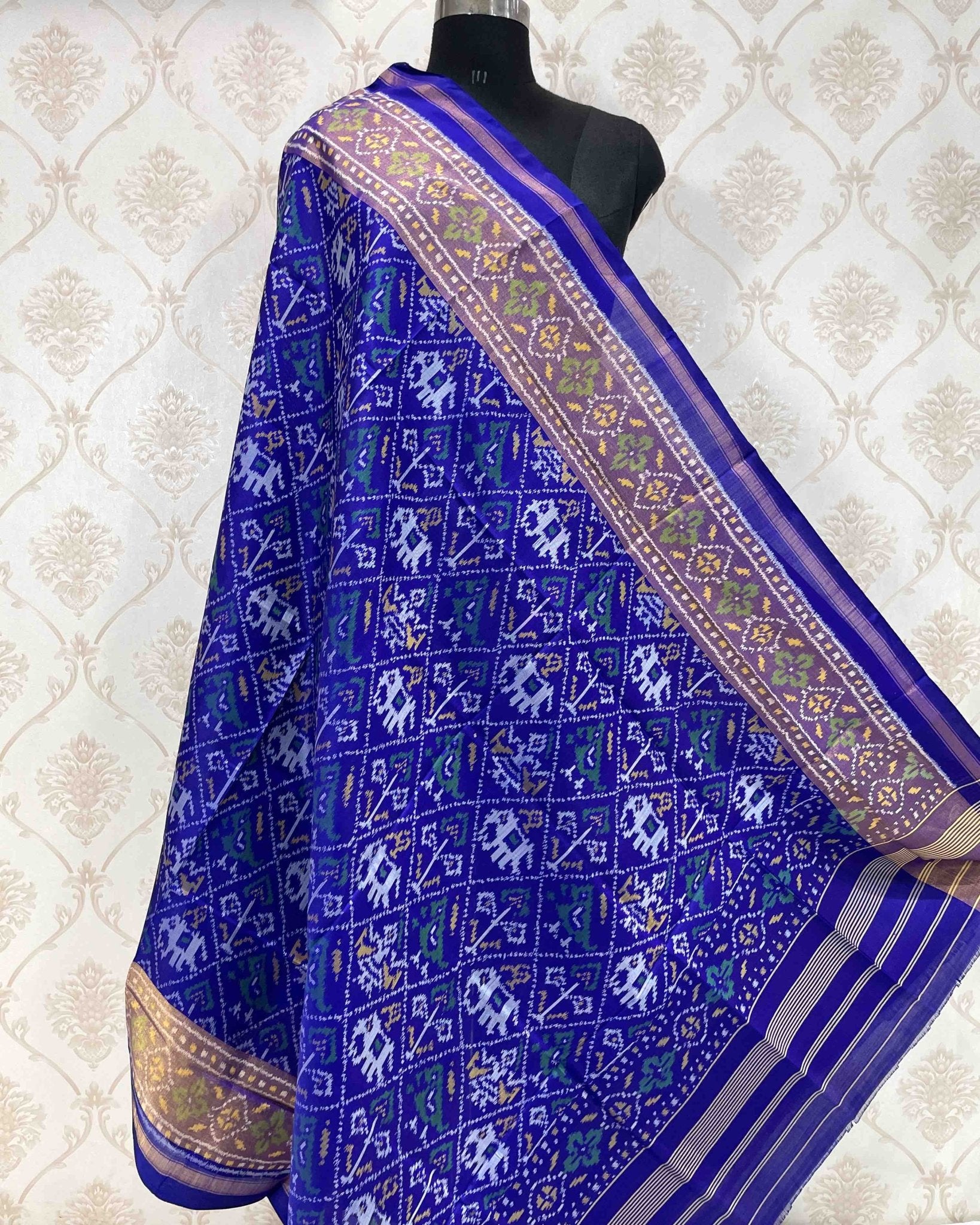 Blue Narikunj Designer Patola Dupatta - SindhoiPatolaArt