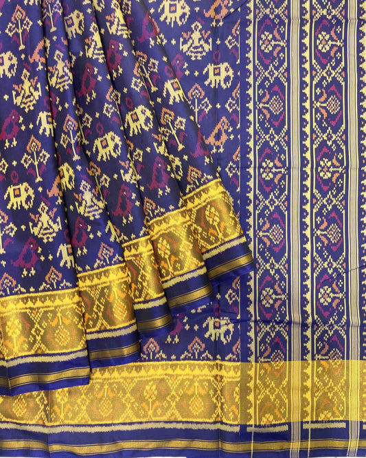 Blue Narikunj Designer Patola Saree - SindhoiPatolaArt