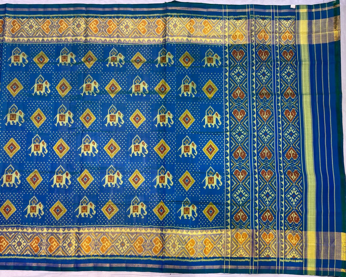 Blue Narikunj Designer Patola Saree - SindhoiPatolaArt
