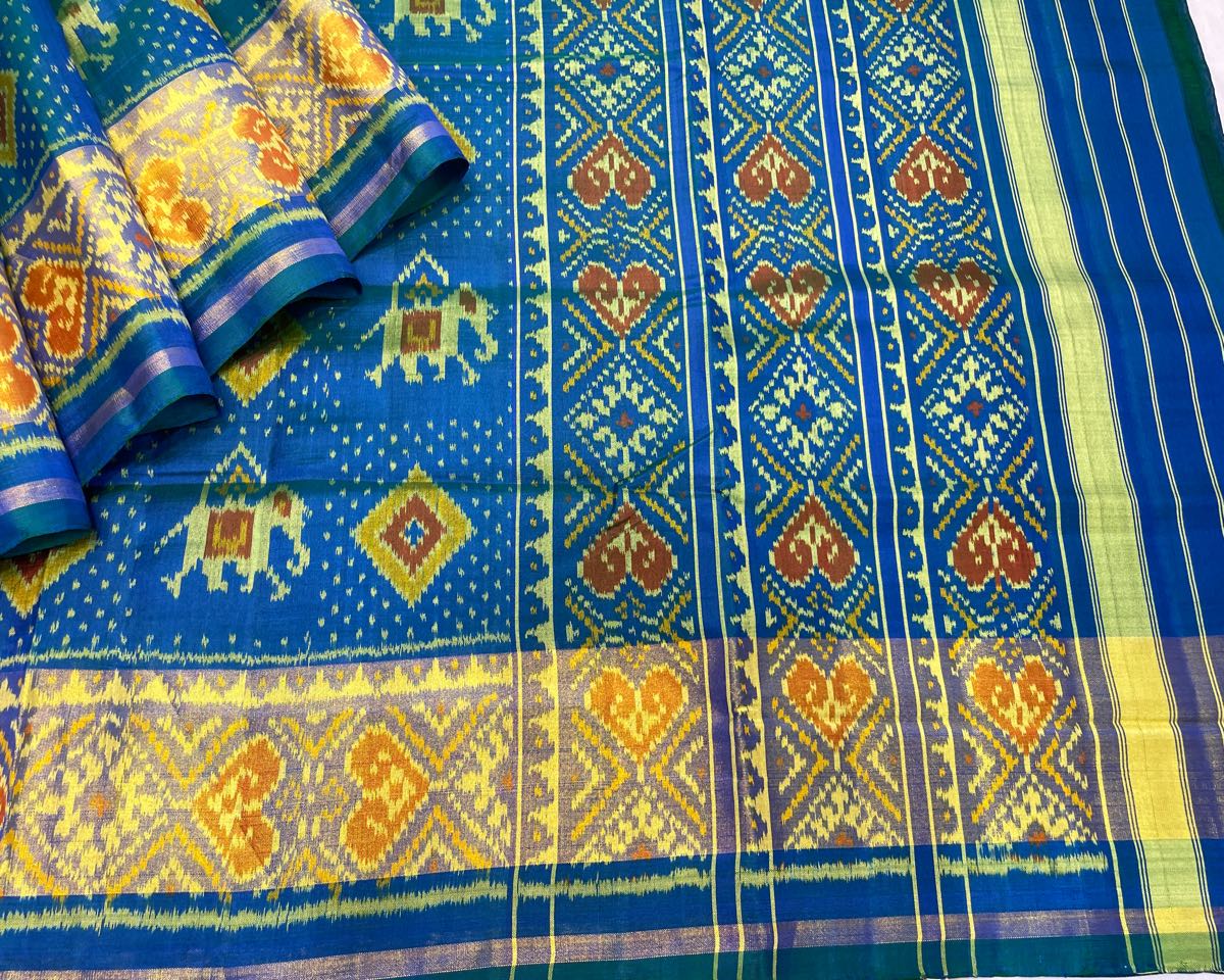 Blue Narikunj Designer Patola Saree - SindhoiPatolaArt