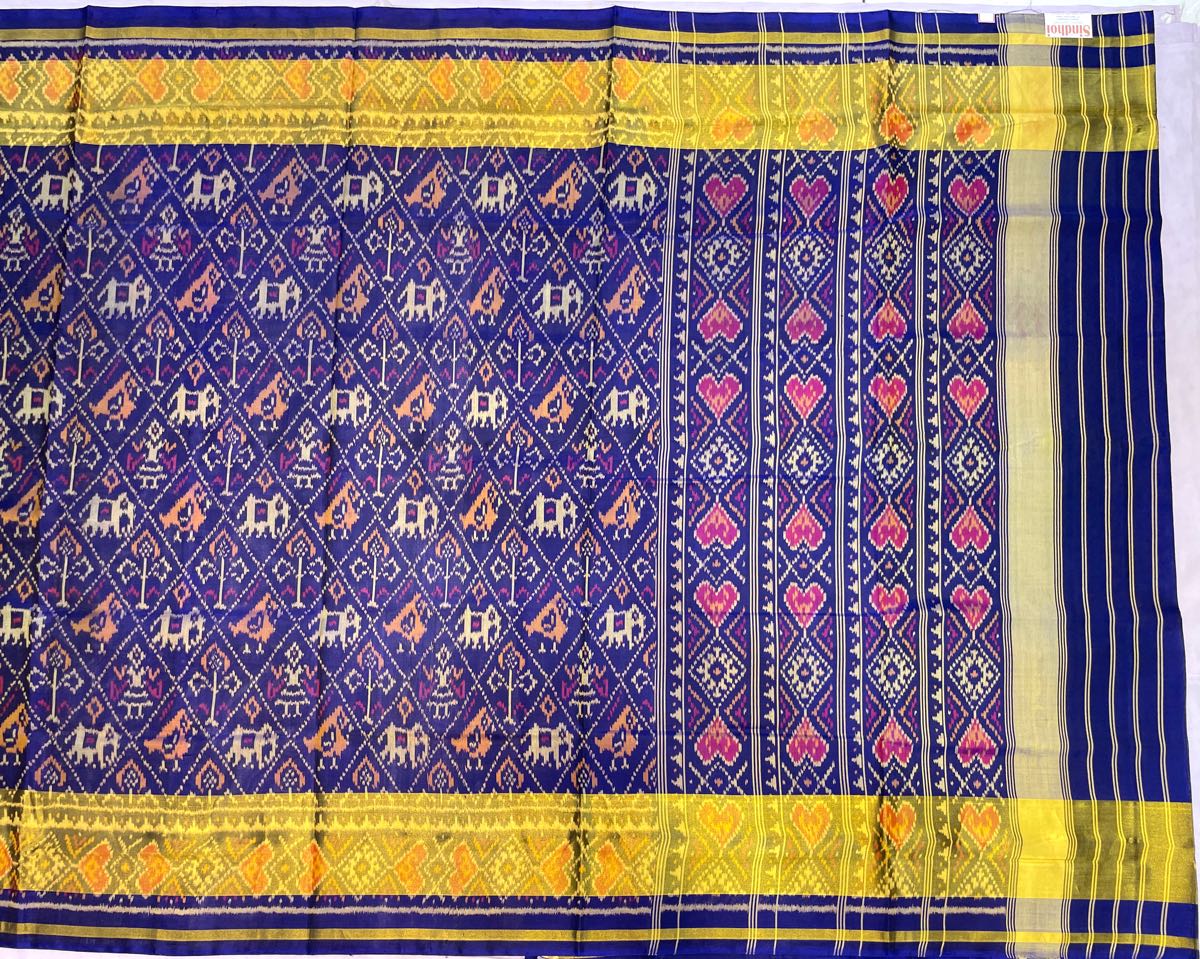 Blue Narikunj Designer Patola Saree - SindhoiPatolaArt