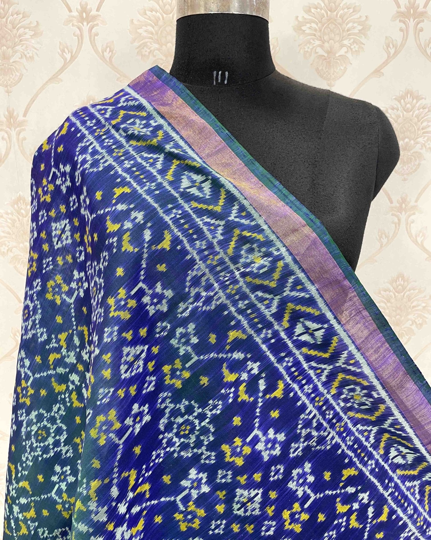 Blue Navratan Designer Patola Dupatta - SindhoiPatolaArt