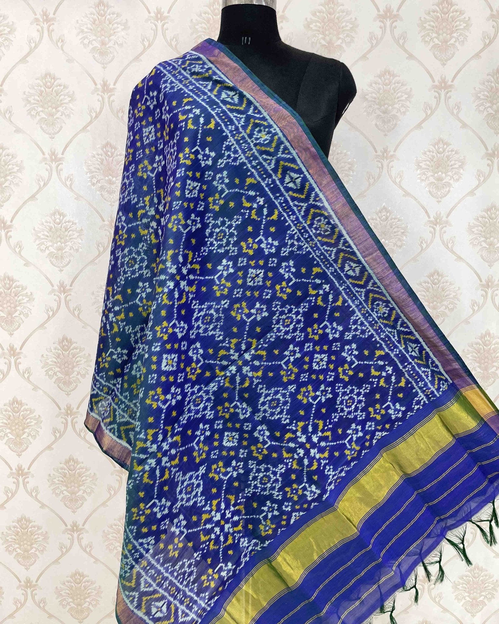 Blue Navratan Designer Patola Dupatta - SindhoiPatolaArt
