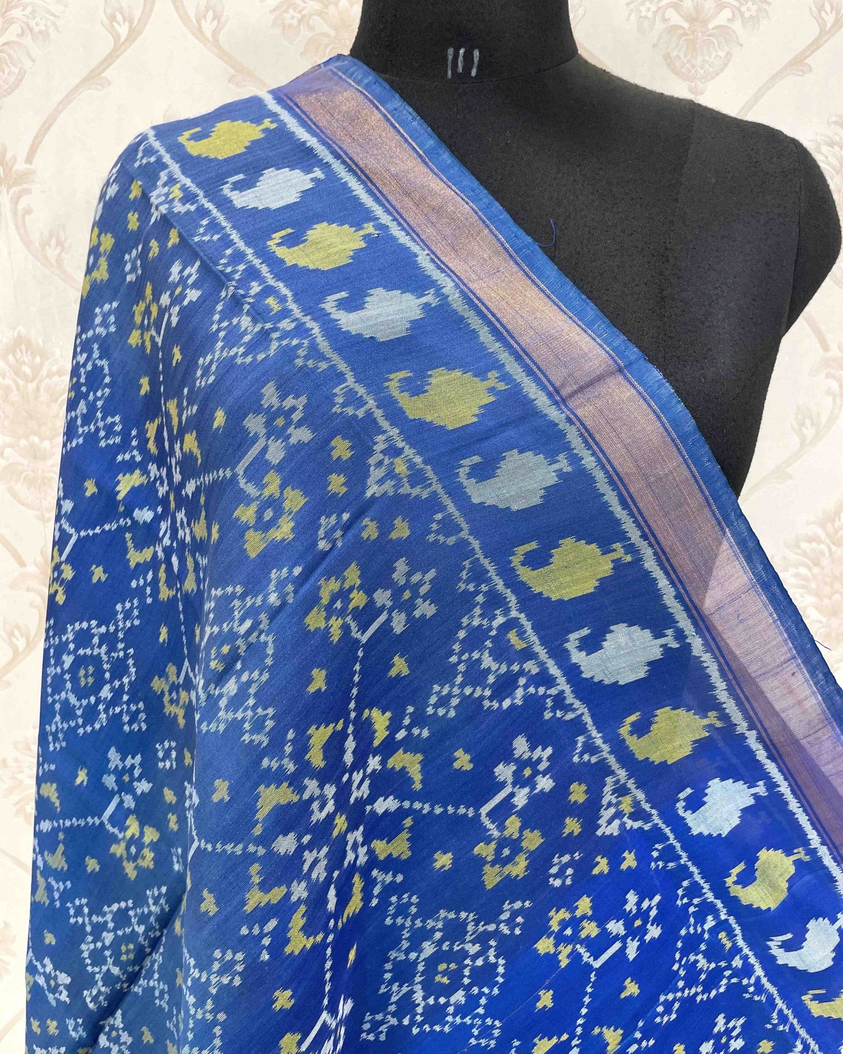 Blue Navratan Designer Patola Dupatta - SindhoiPatolaArt