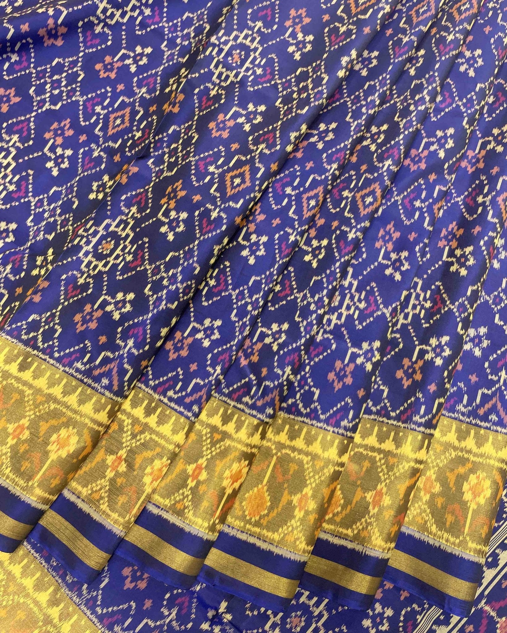 Blue Navratan Designer Patola Saree - SindhoiPatolaArt