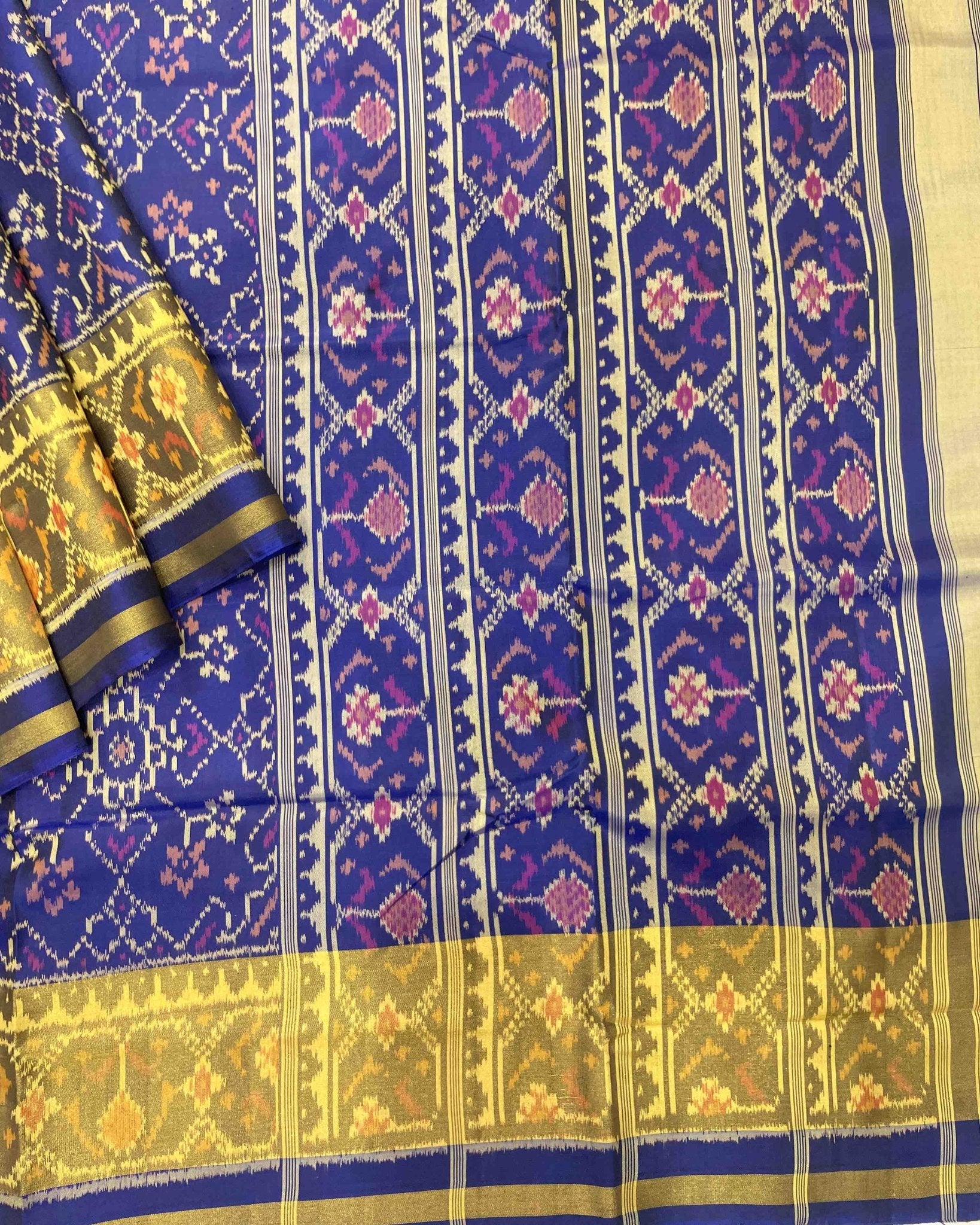 Blue Navratan Designer Patola Saree - SindhoiPatolaArt