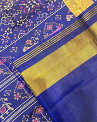 Blue Navratan With Elephant Pallu Designer Patola Saree - SindhoiPatolaArt
