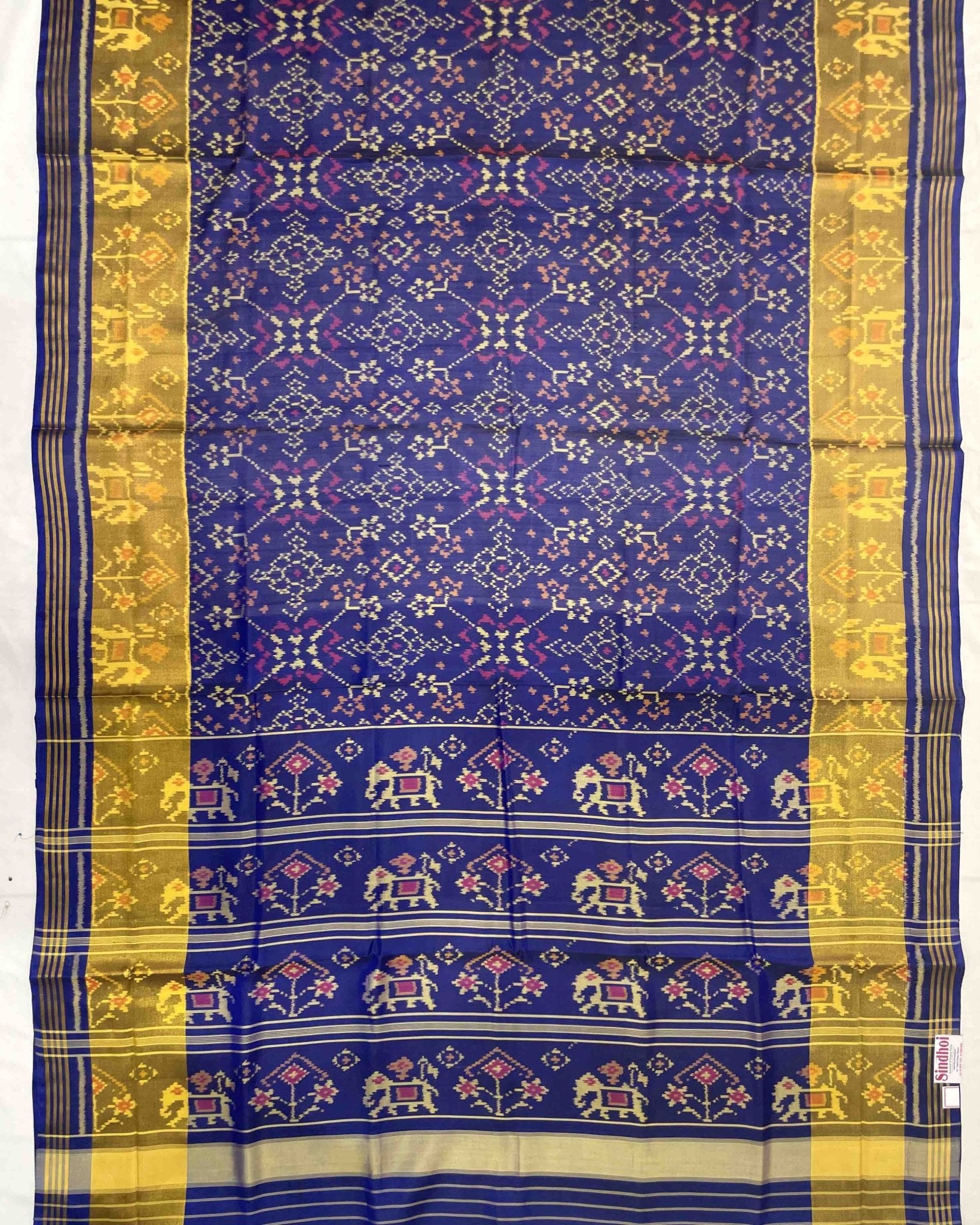 Blue Navratan With Elephant Pallu Designer Patola Saree - SindhoiPatolaArt