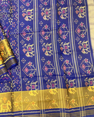 Blue Navratan With Elephant Pallu Designer Patola Saree - SindhoiPatolaArt