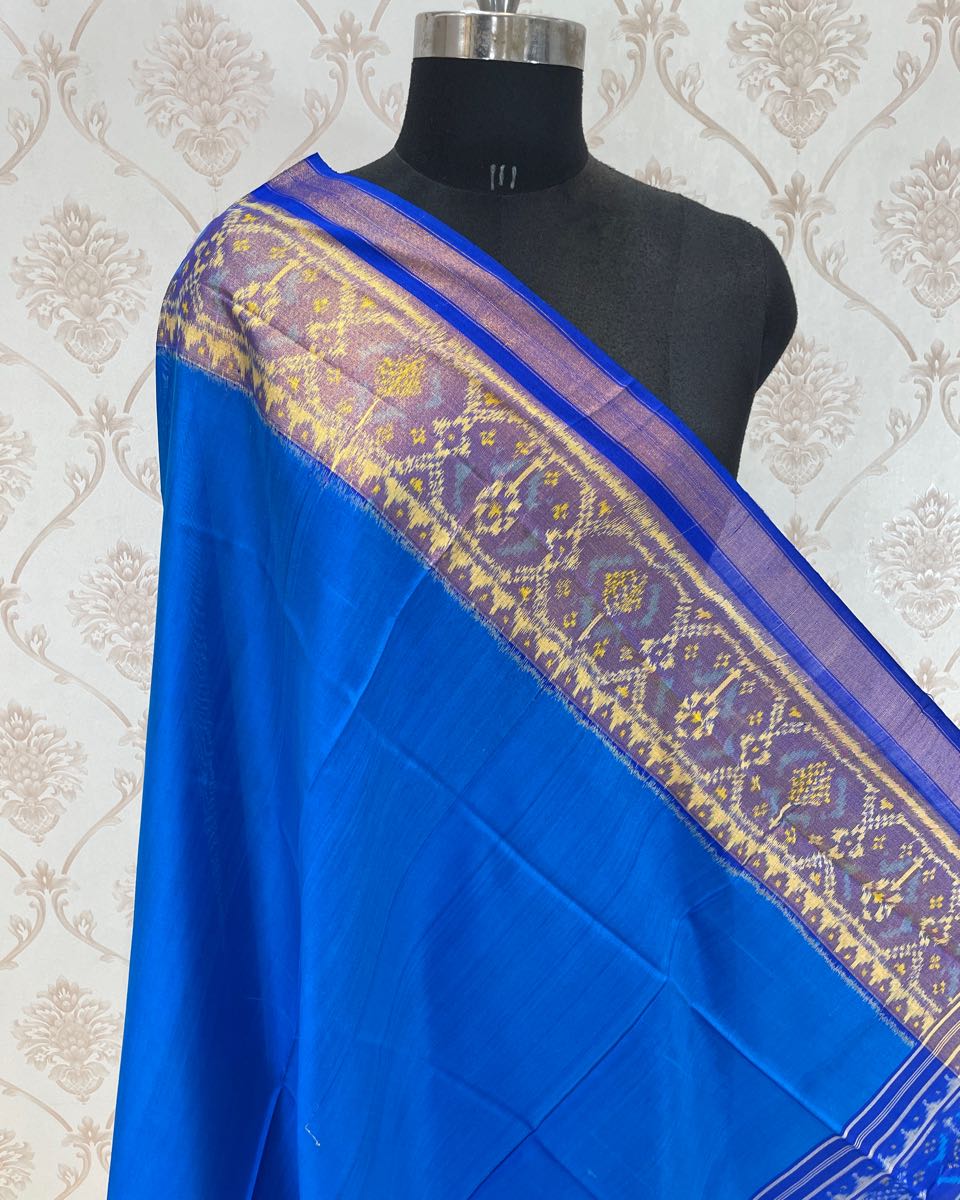 Blue Plain Patola Dupatta - SindhoiPatolaArt
