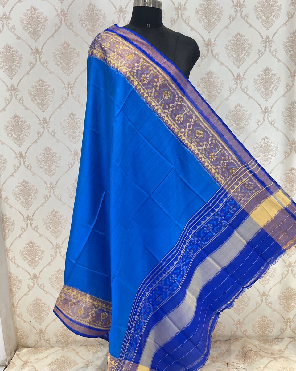 Blue Plain Patola Dupatta - SindhoiPatolaArt