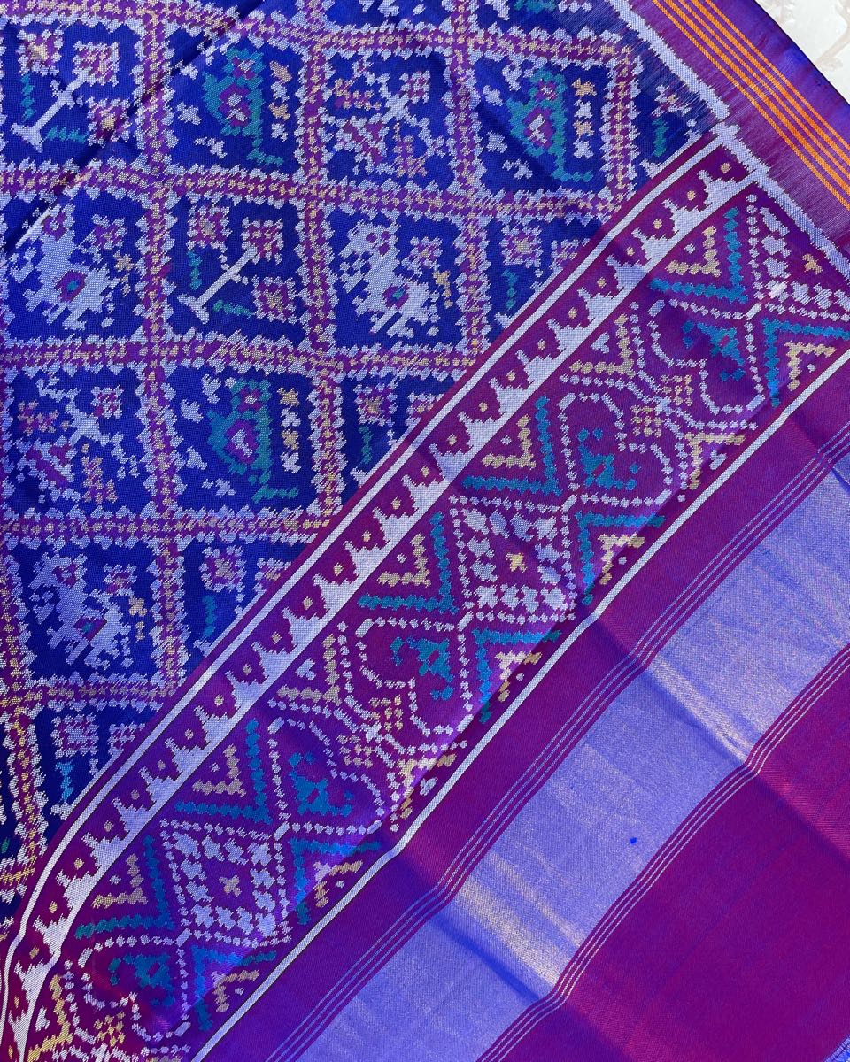 Blue Purple Narikunj Designer Patola Dupatta - SindhoiPatolaArt