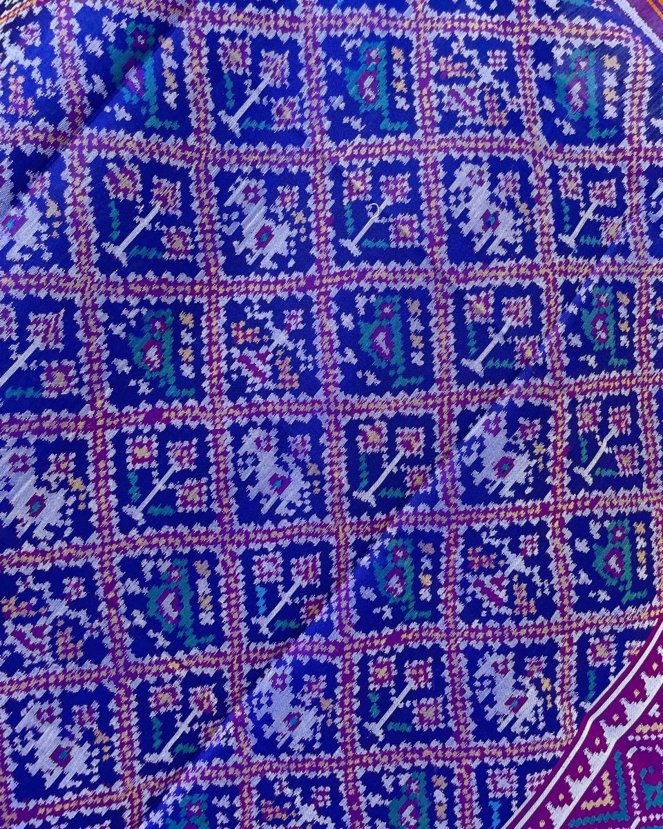Blue Purple Narikunj Designer Patola Dupatta - SindhoiPatolaArt