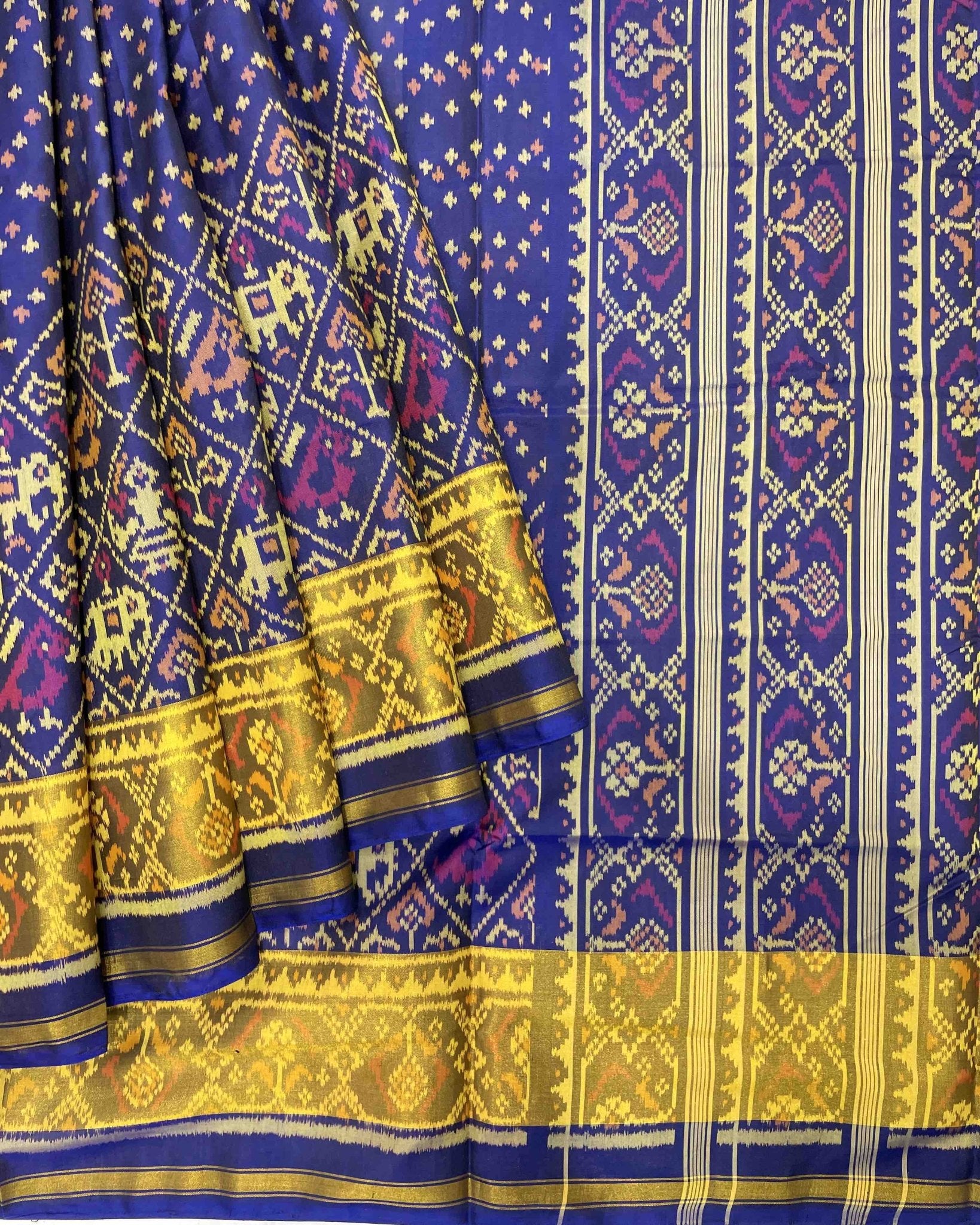 Blue Small Stars Narikunj Scut Border Designer Patola Saree - SindhoiPatolaArt