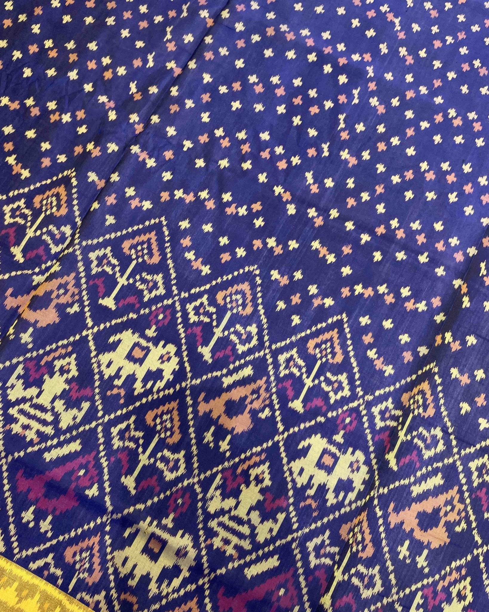 Blue Small Stars Narikunj Scut Border Designer Patola Saree - SindhoiPatolaArt