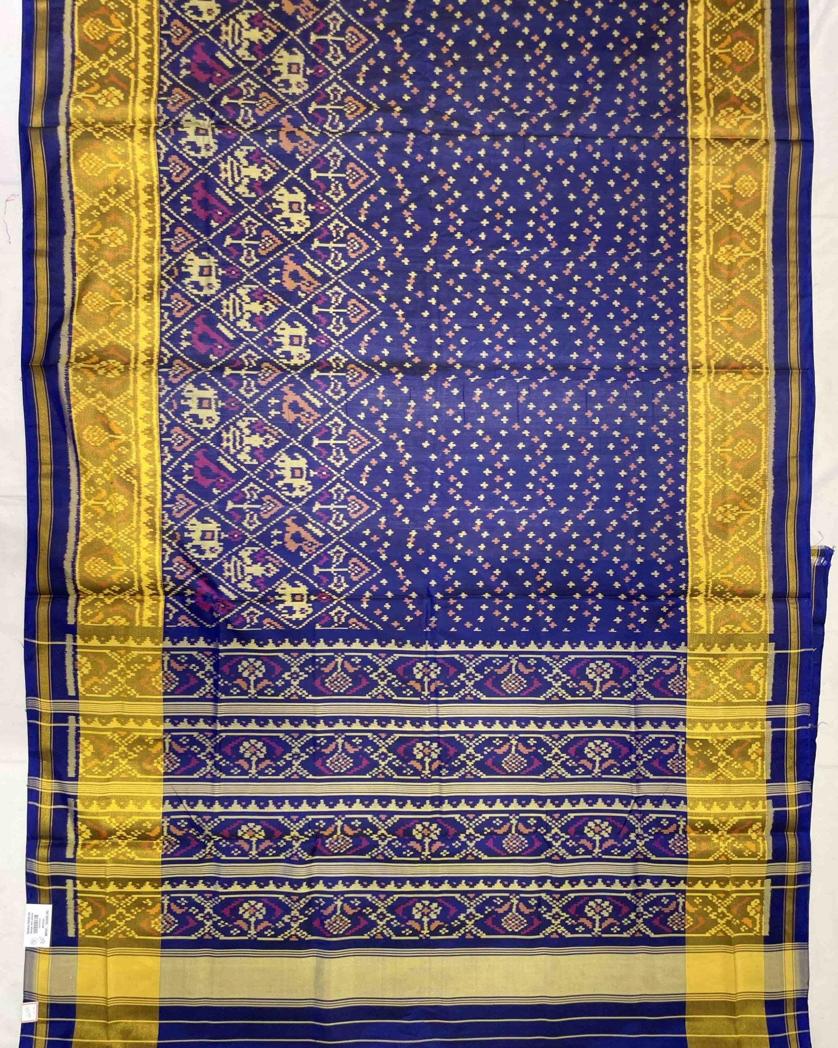 Blue Small Stars Narikunj Scut Border Designer Patola Saree - SindhoiPatolaArt