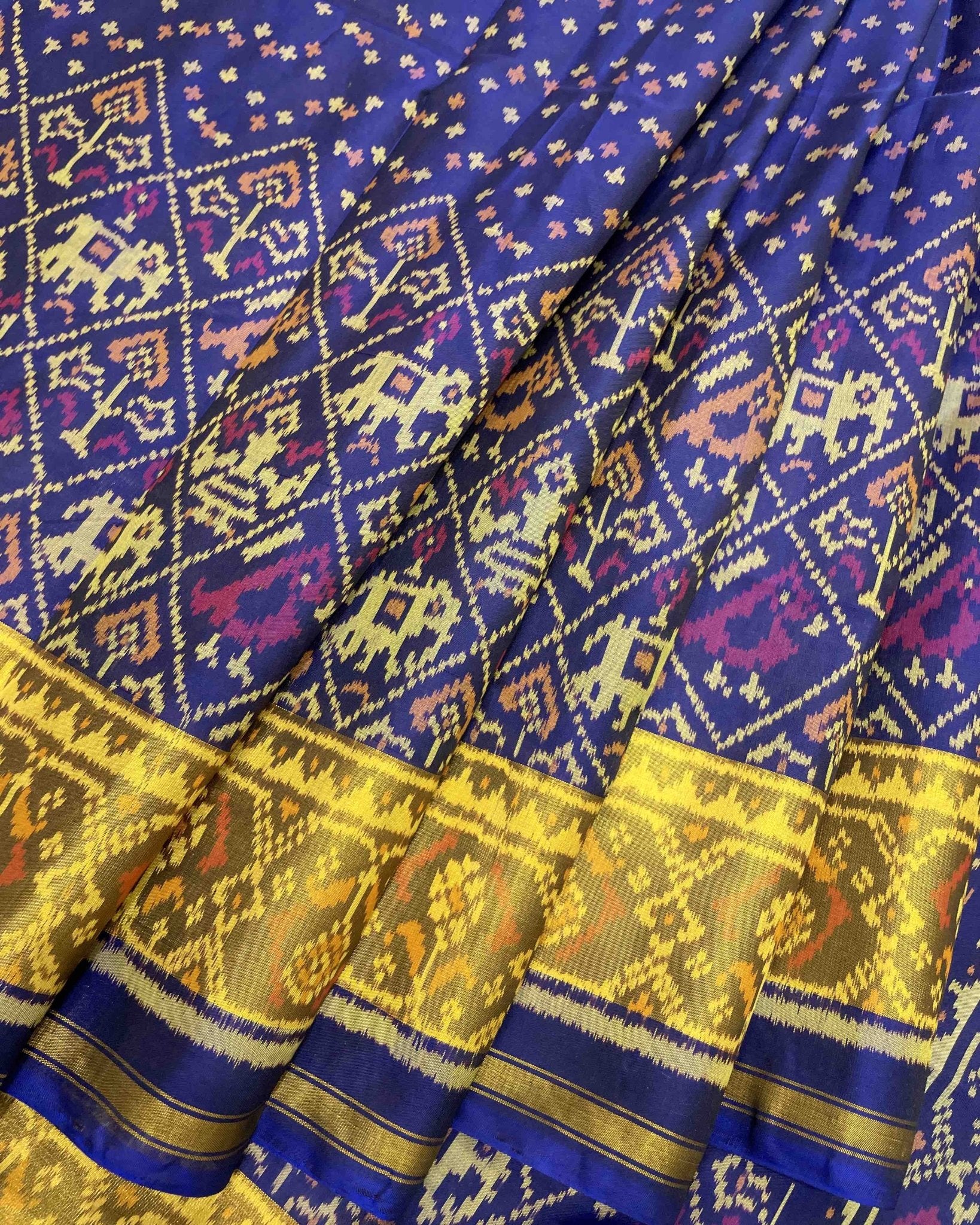 Blue Small Stars Narikunj Scut Border Designer Patola Saree - SindhoiPatolaArt