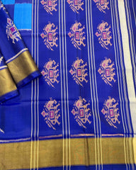 Blue Square With Elephant & Tree Scut Border Designer Patola Saree - SindhoiPatolaArt