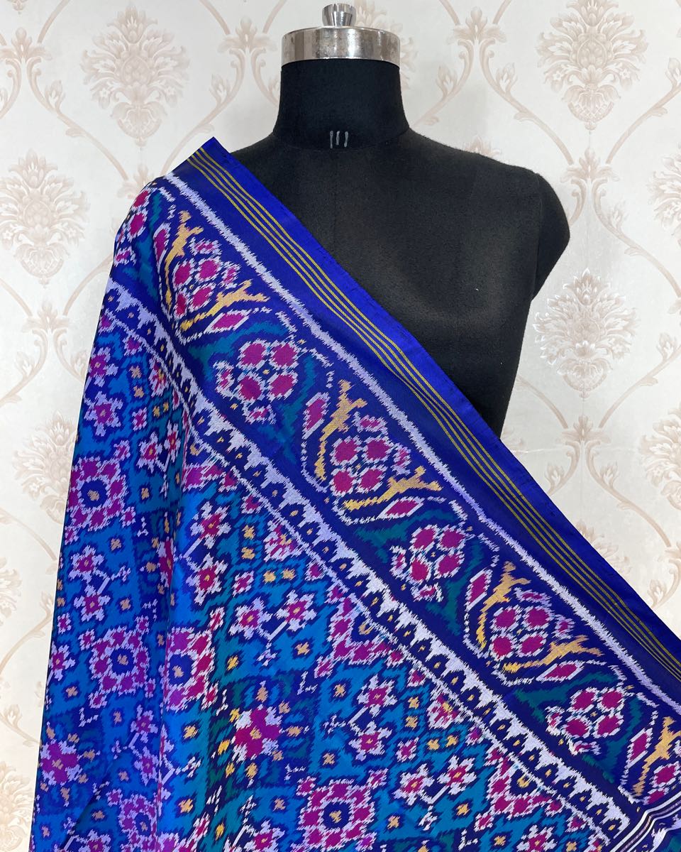 Blue & Turquoise Navratan Patola Dupatta - SindhoiPatolaArt