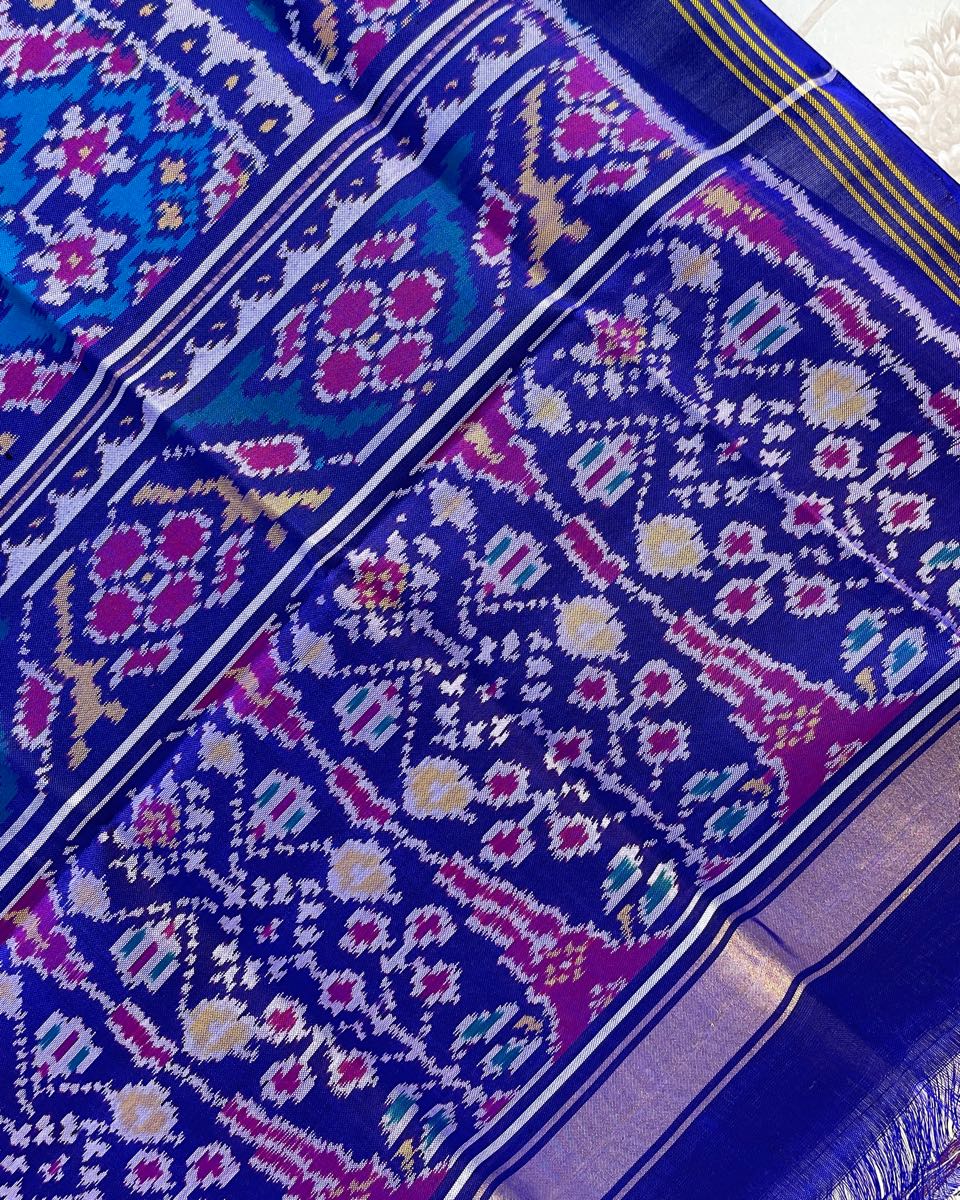 Blue & Turquoise Navratan Patola Dupatta - SindhoiPatolaArt
