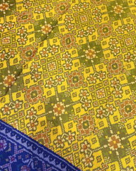 Blue & Yellow Navratan With Elephant Pallu Designer Patola Saree - SindhoiPatolaArt
