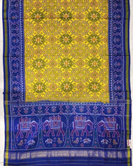 Blue & Yellow Navratan With Elephant Pallu Designer Patola Saree - SindhoiPatolaArt