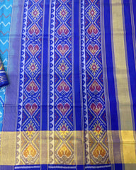 Blue Zigzag with Parrot Scut Border Designer Patola Saree - SindhoiPatolaArt