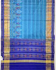Blue Zigzag with Parrot Scut Border Designer Patola Saree - SindhoiPatolaArt