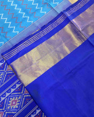 Blue Zigzag with Parrot Scut Border Designer Patola Saree - SindhoiPatolaArt
