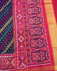 Crimson Red & Navy Blue Square Leheriya Designer Patola Saree - SindhoiPatolaArt