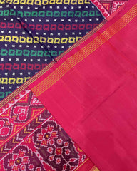 Crimson Red & Navy Blue Square Leheriya Designer Patola Saree - SindhoiPatolaArt